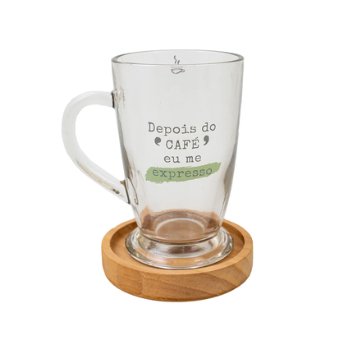 CANECA CAPPUCCINO COM BASE  DE MADEIRA