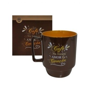 CANECA TINA  CAFÉ NA XÍCARA E AMOR NO CORAÇÃO