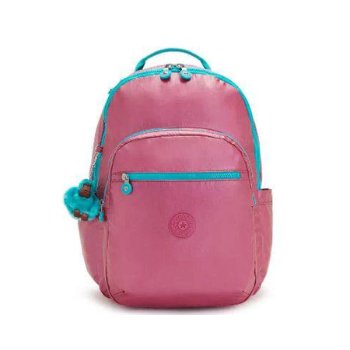 MOCHILA SEOUL ROSA METALIZADA  COM VERDE