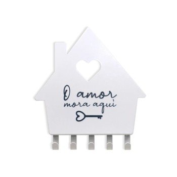 PORTA-CHAVE  CASINHA AMOR MORA AQUI BRANCO