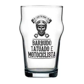 COPO STOUT BARBUDO TATUADO E MOTOCICLISTA