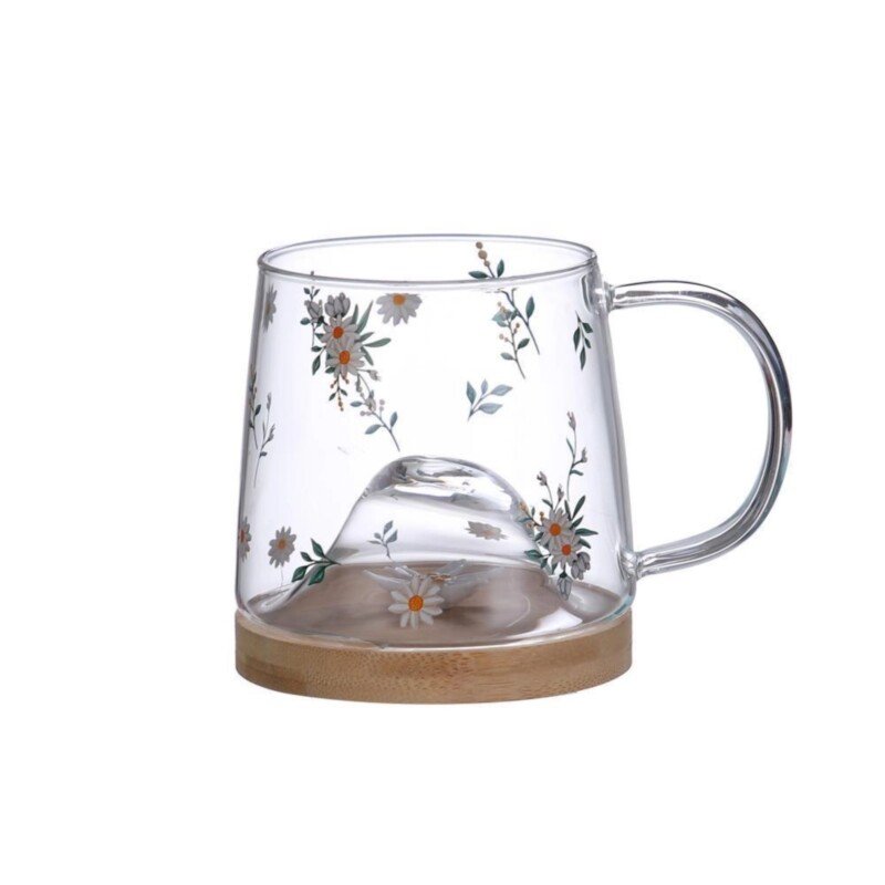 CANECA 350 ML VIDRO PIRES BAMBU FLOR BRANCA - Image 2