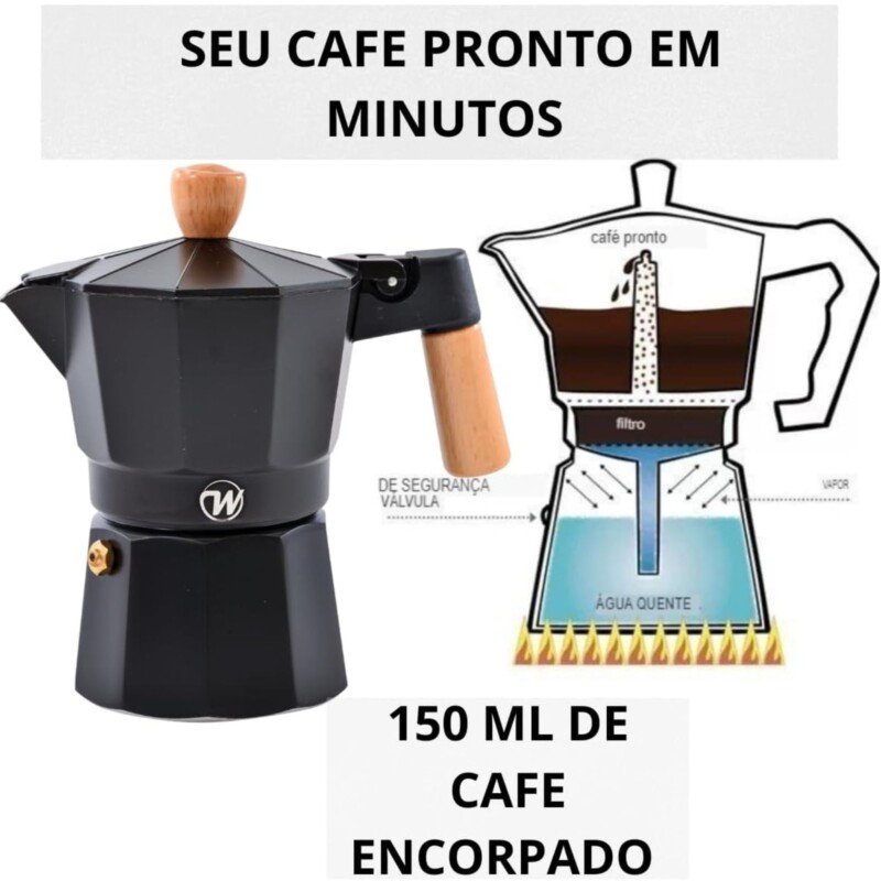 CAFETEIRA ITALIANA  P PRETA ALÇA MADEIRA - Imagem 3
