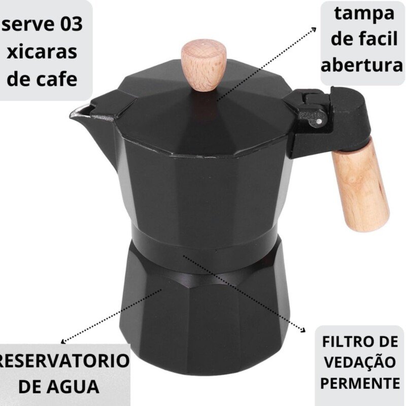 CAFETEIRA ITALIANA  P PRETA ALÇA MADEIRA - Imagem 6