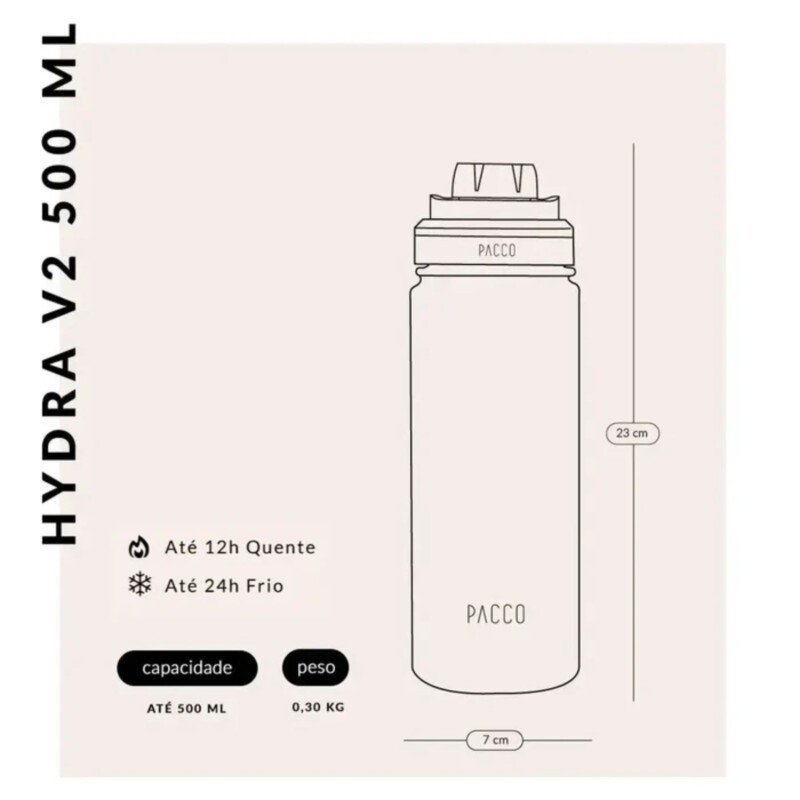 GARRAFA PACCO  HYDRA V2 500ML  CREME - Imagem 6