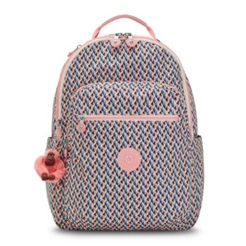 MOCHILA  SEOUL 4 BOLSOS GEOMÉTRICA DETALHE ROSA