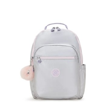 MOCHILA SEOUL PRATA DETALHE ROSA E LILÁS