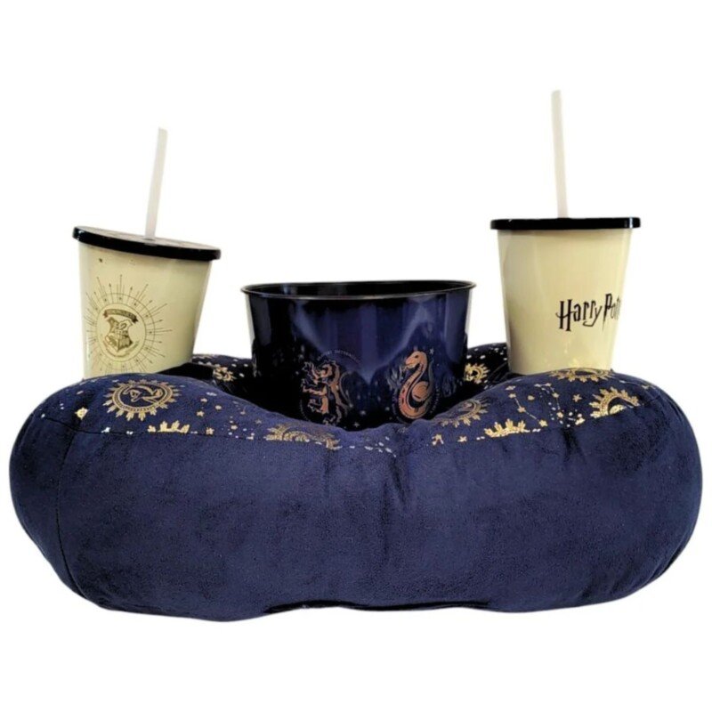 KIT ALMOFADA PIPOCA FIBRA SUEDE AZUL HARRY POTTER