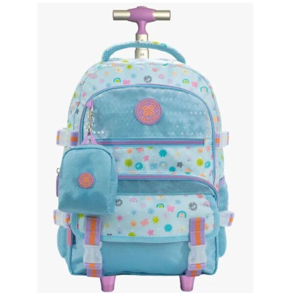 MOCHILETE AZUL COM ROSAS + BOLSINHA